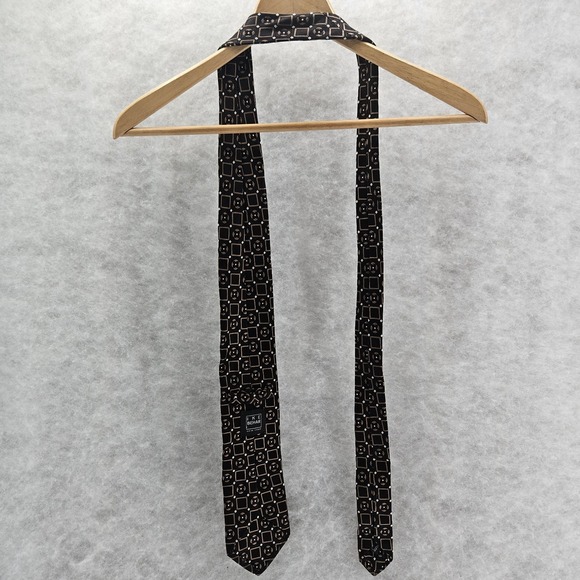 IKE BEHAR Men's 100% Silk Tie Black Tan White Hand Tailored in the USA RN 121148 - Picture 4 of 6